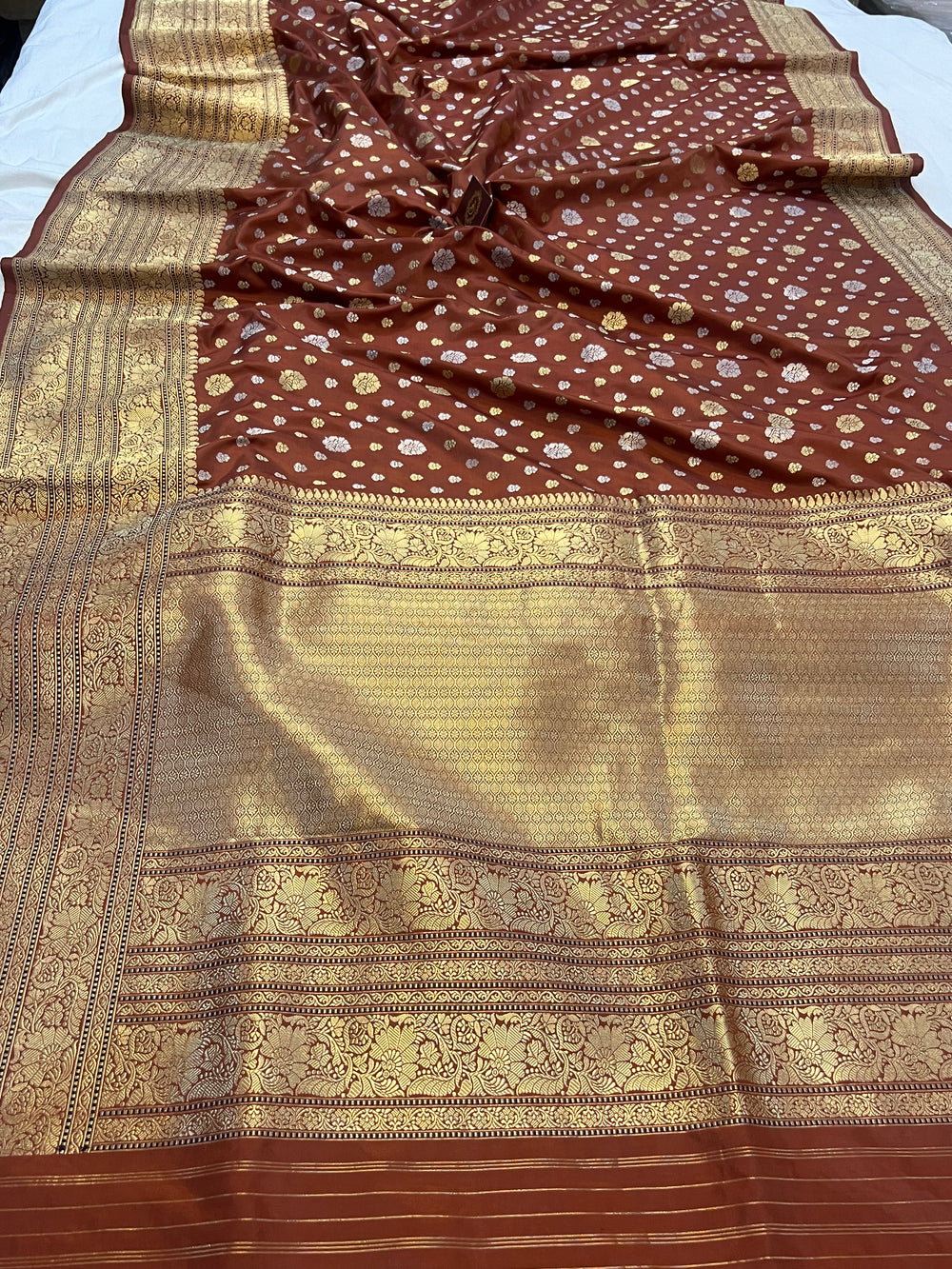 Rust Orange Pure Banarasi Handloom Katan Silk Saree - Aura Benaras