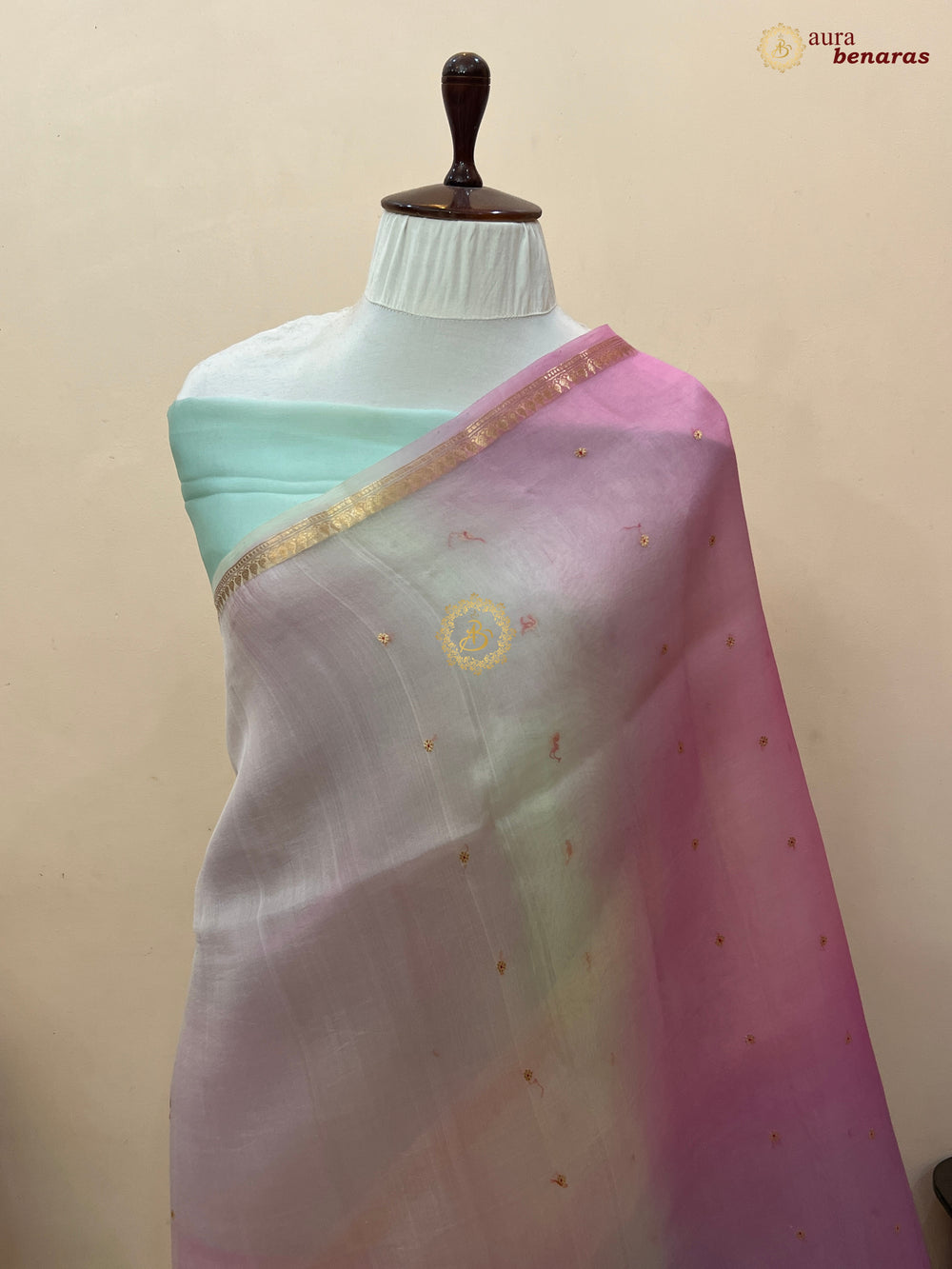 Multi shaded Kora Silk Banarasi Saree with Zari Butis 
