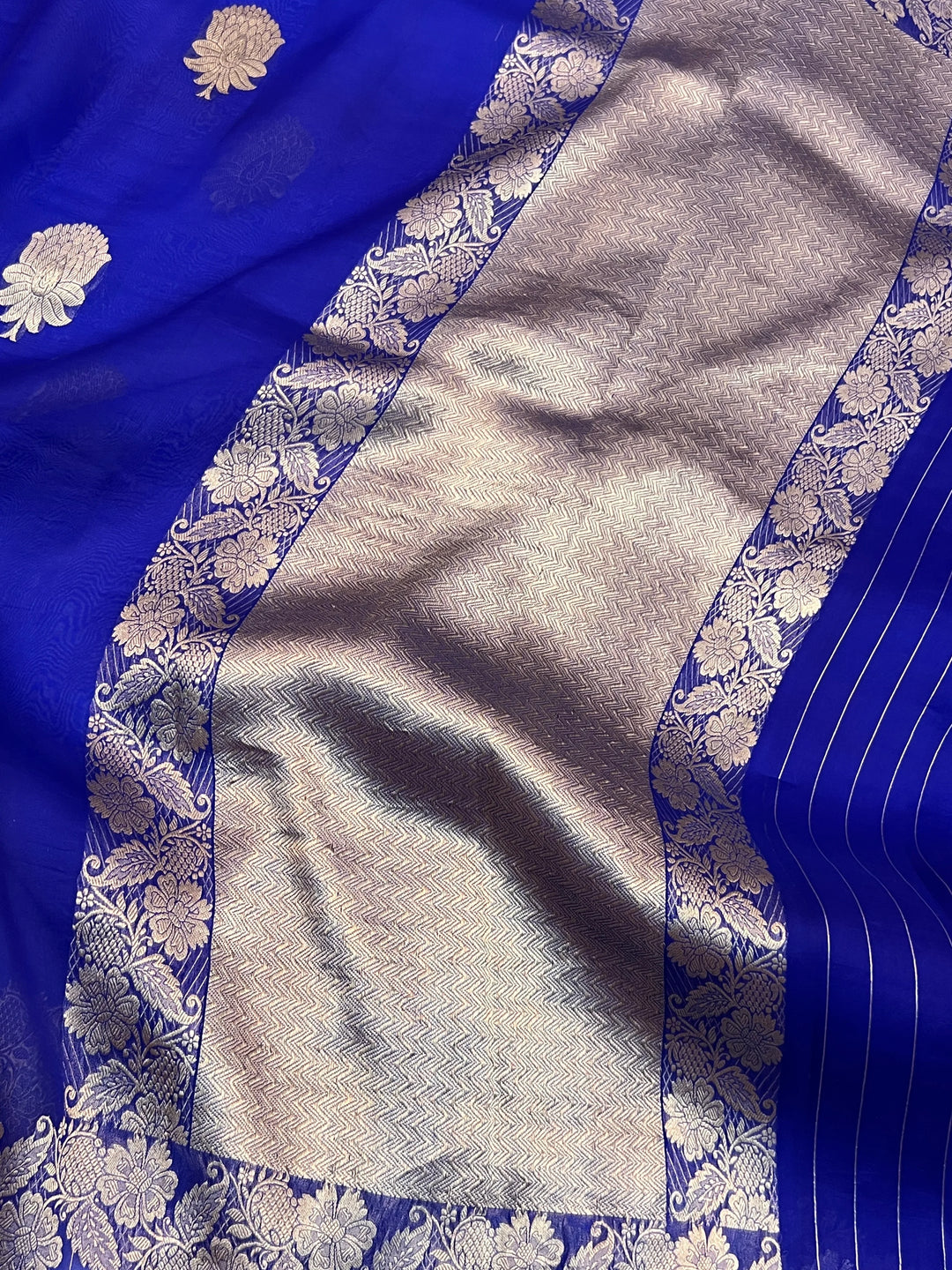 Royal Blue Pure Kora Silk Handloom Banarasi Saree