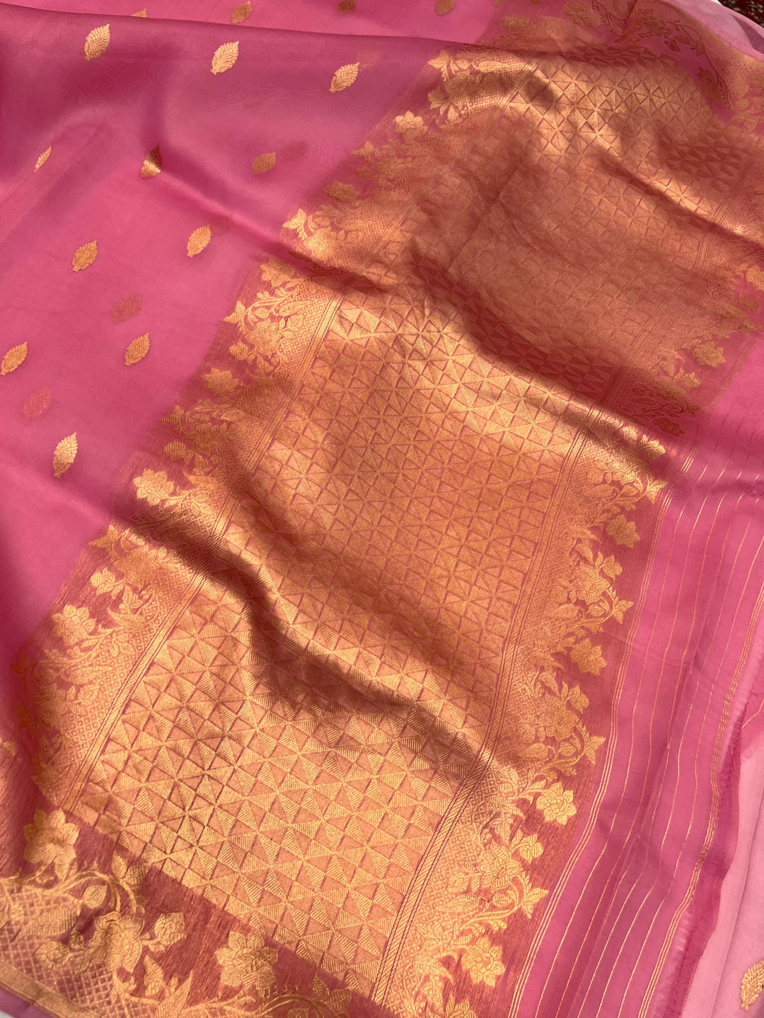 Baby Pink Pure Kora Silk Handloom Banarasi Saree