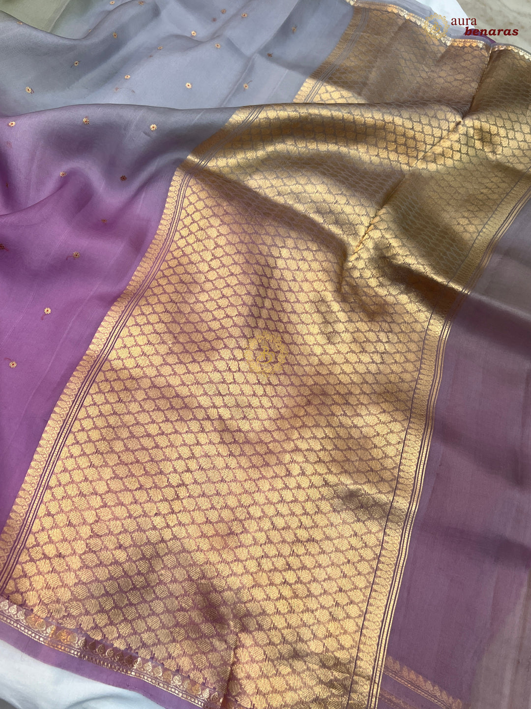 Multi shaded Kora Silk Banarasi Saree with Zari Butis 