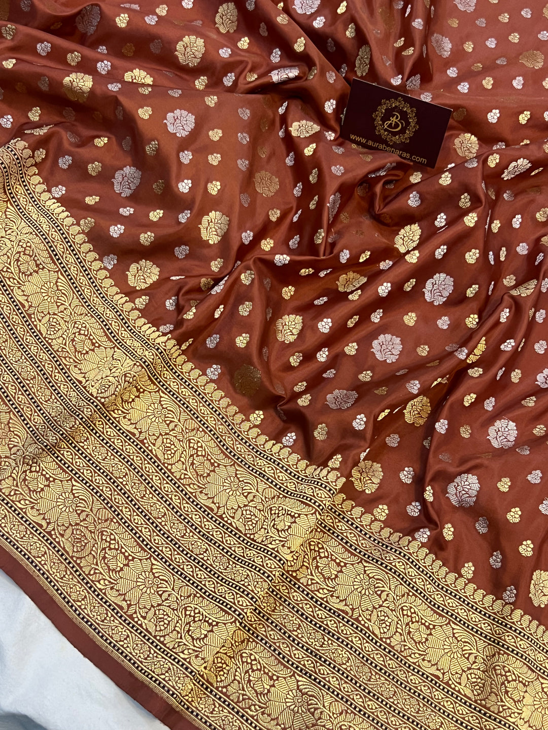 Rust Orange Pure Banarasi Handloom Katan Silk Saree - Aura Benaras