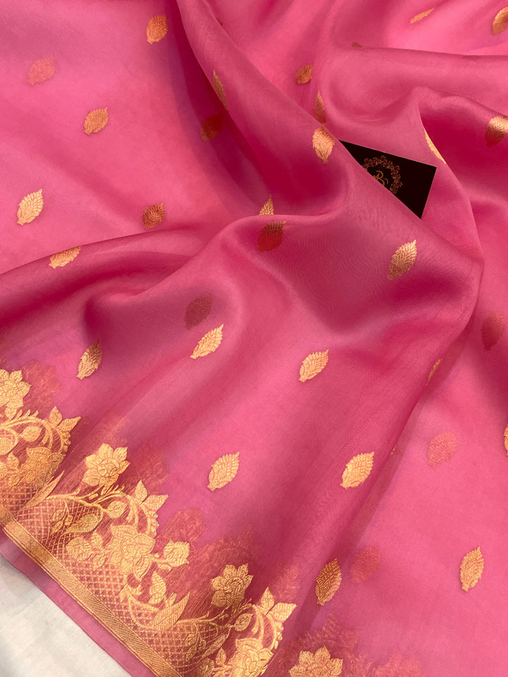 Baby Pink Pure Kora Silk Handloom Banarasi Saree