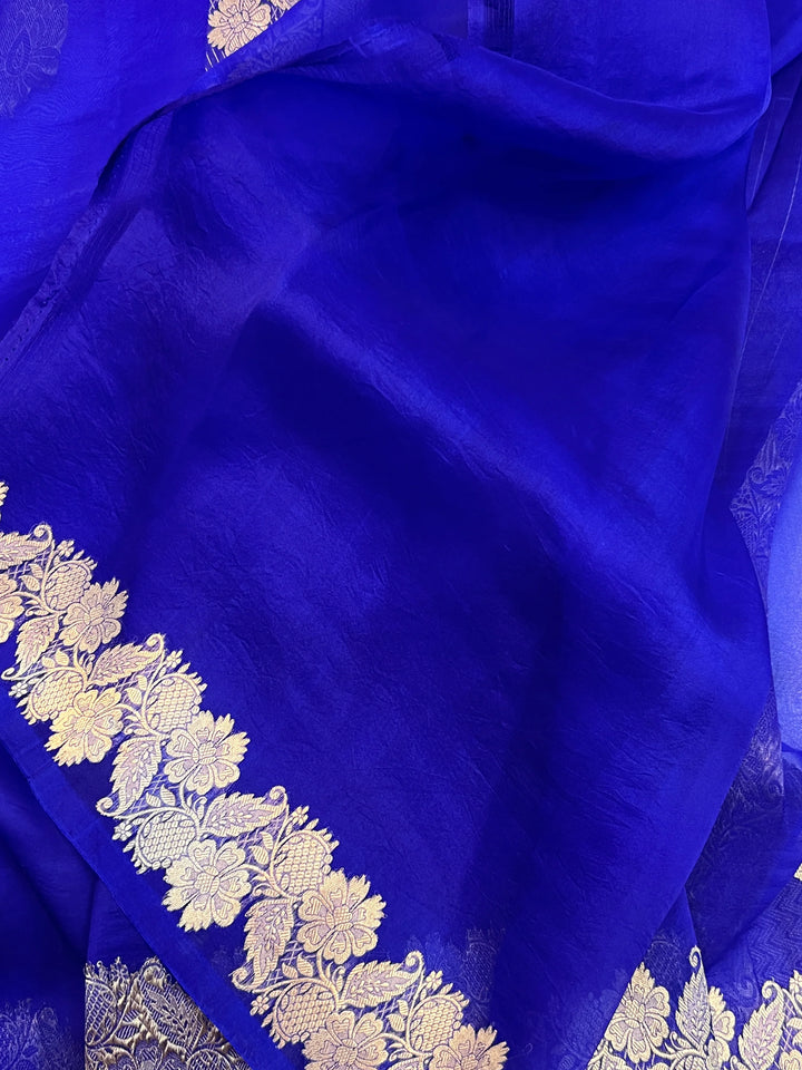 Royal Blue Pure Kora Silk Handloom Banarasi Saree