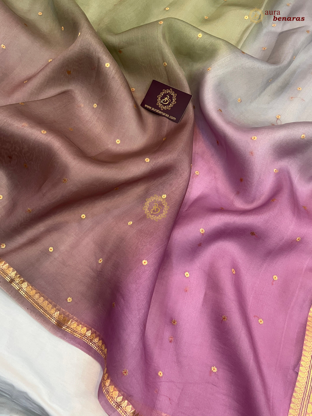 Multi shaded Kora Silk Banarasi Saree with Zari Butis 