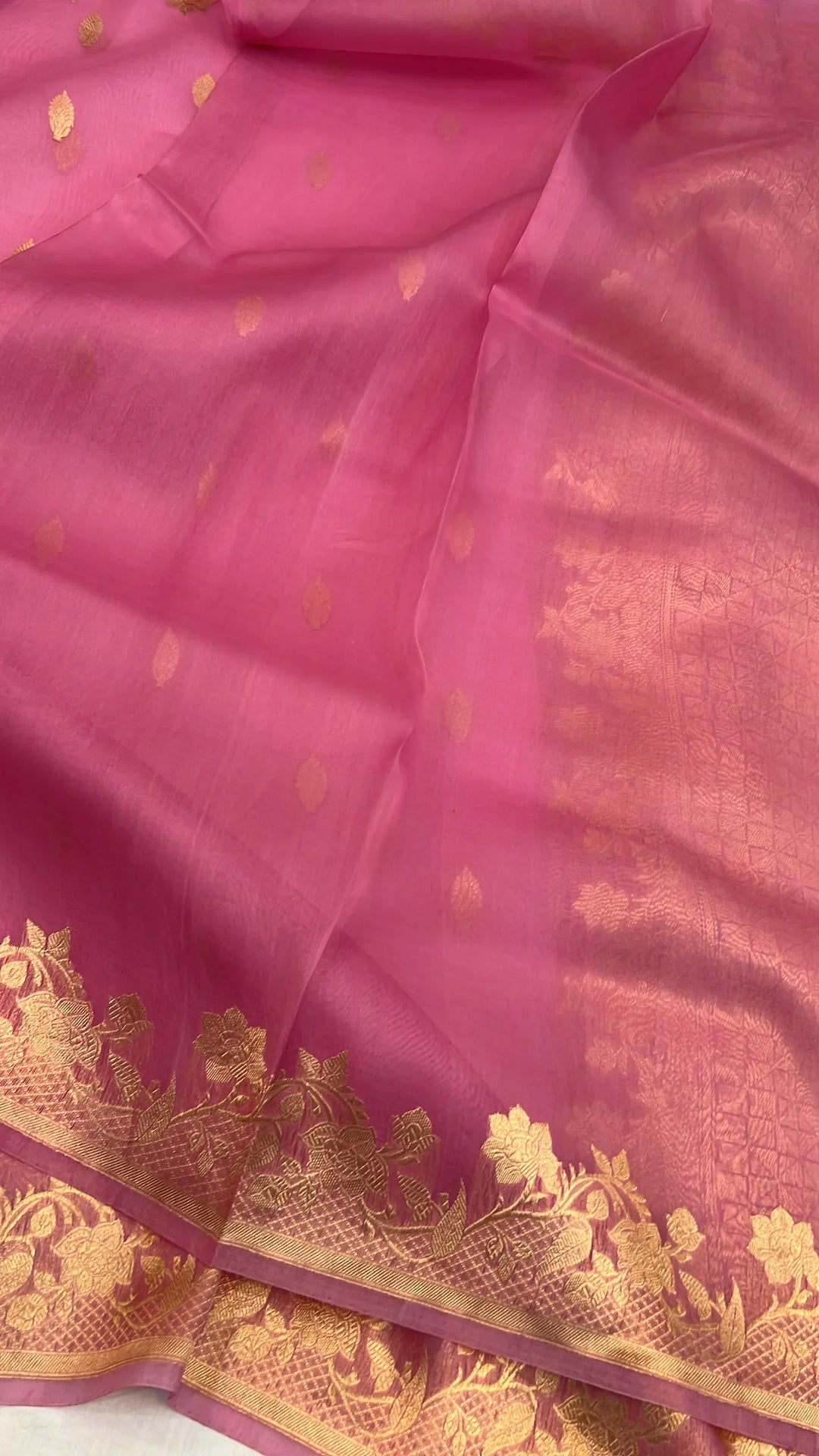 Baby Pink Pure Kora Silk Handloom Banarasi Saree