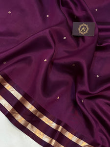 Wine Pure Banarasi Handloom Silk Saree - Aura Benaras