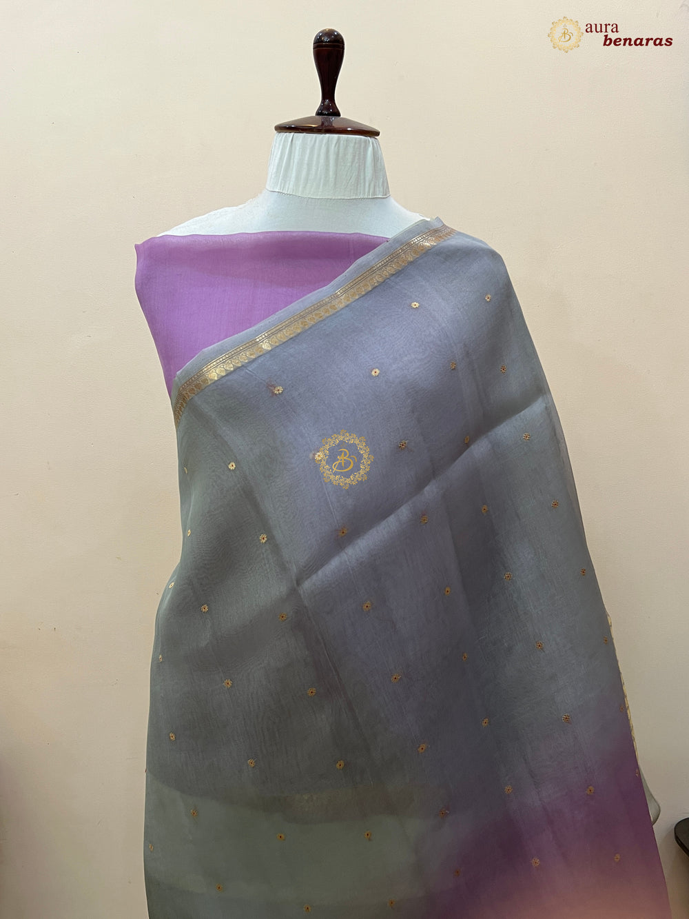 Multi shaded Kora Silk Banarasi Saree with Zari Butis 