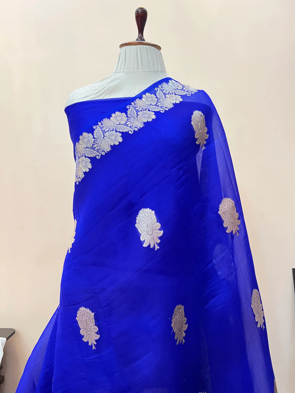 Royal Blue Pure Kora Silk Handloom Banarasi Saree