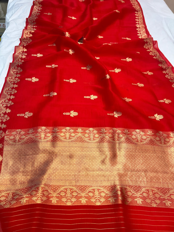 Red Pure Kora Silk Handloom Banarasi Saree