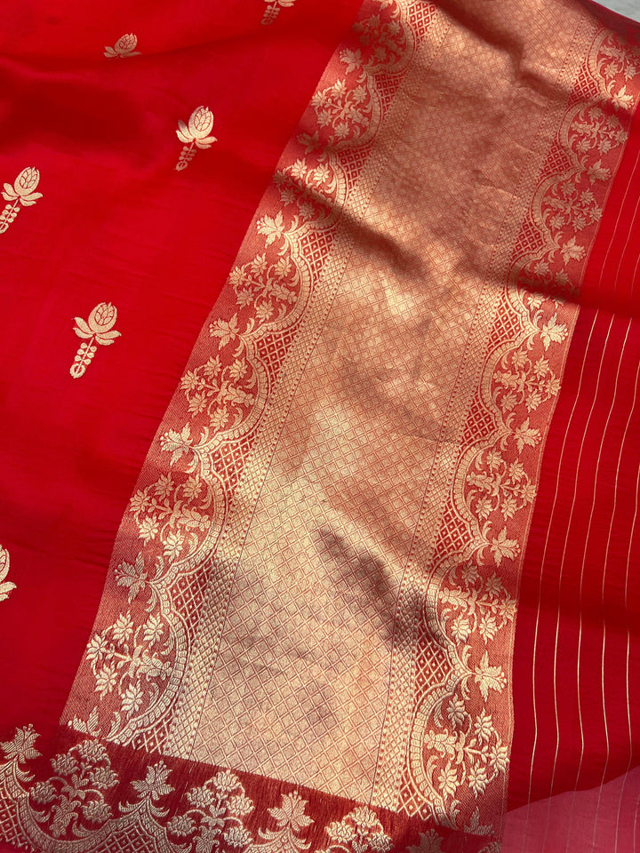 Red Pure Kora Silk Handloom Banarasi Saree