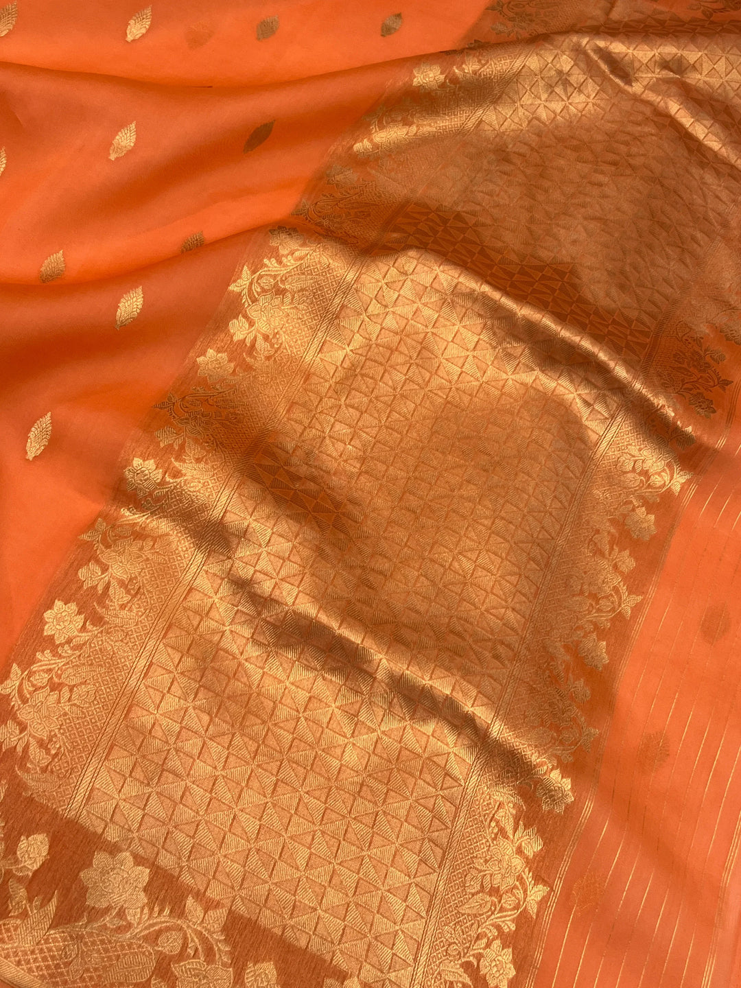 Peach Pure Kora Silk Handloom Banarasi Saree