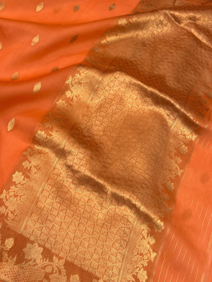 Peach Pure Kora Silk Handloom Banarasi Saree