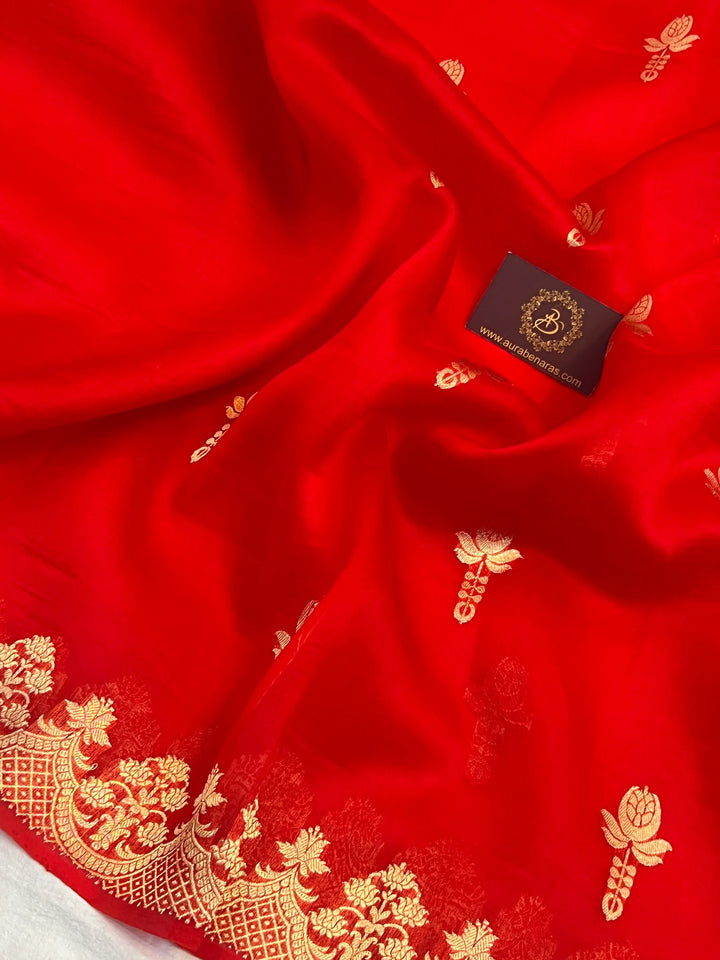 Red Pure Kora Silk Handloom Banarasi Saree