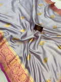 Greyish Lavender Banarasi Handloom Kora Silk Saree - Aura Benaras