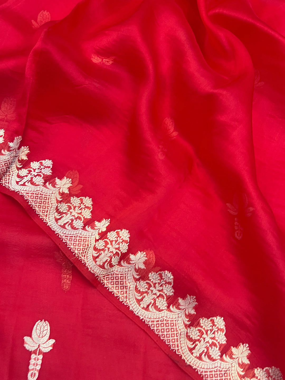 Red Pure Kora Silk Handloom Banarasi Saree