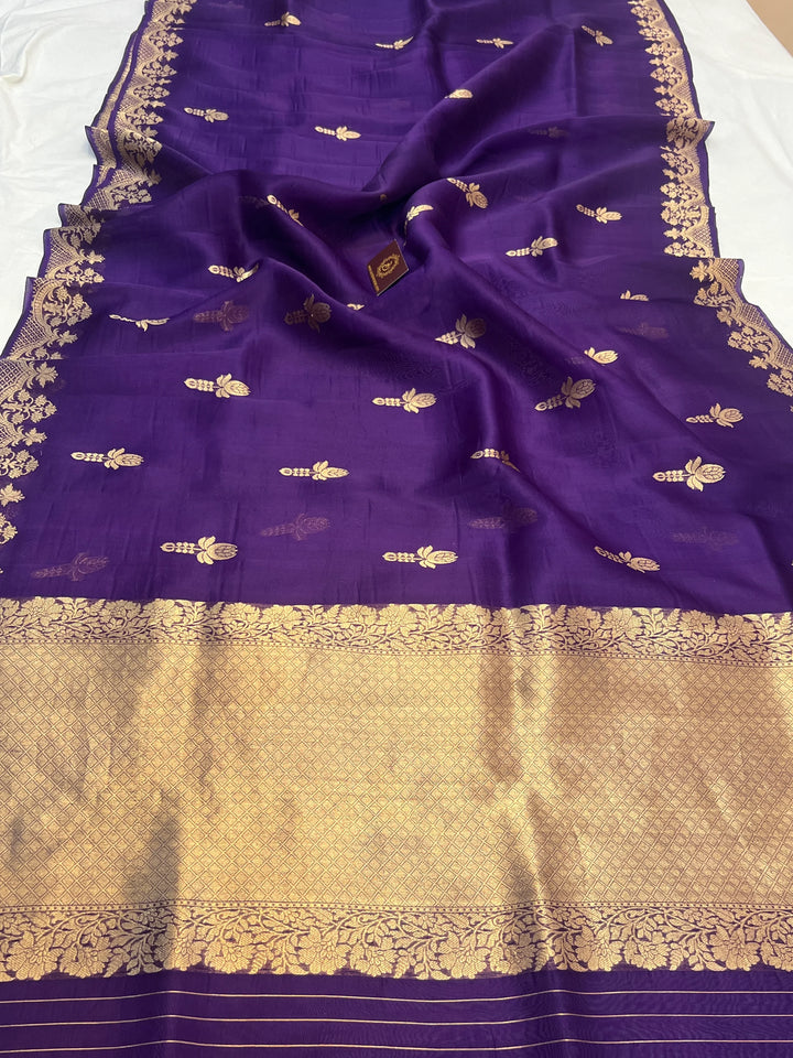 Purple Pure Kora Silk Handloom Banarasi Saree