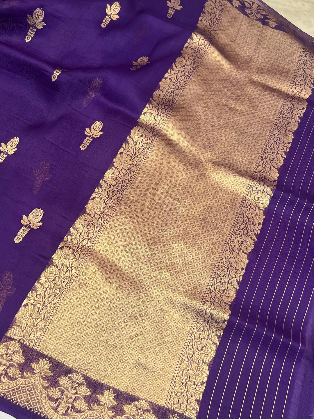 Purple Pure Kora Silk Handloom Banarasi Saree
