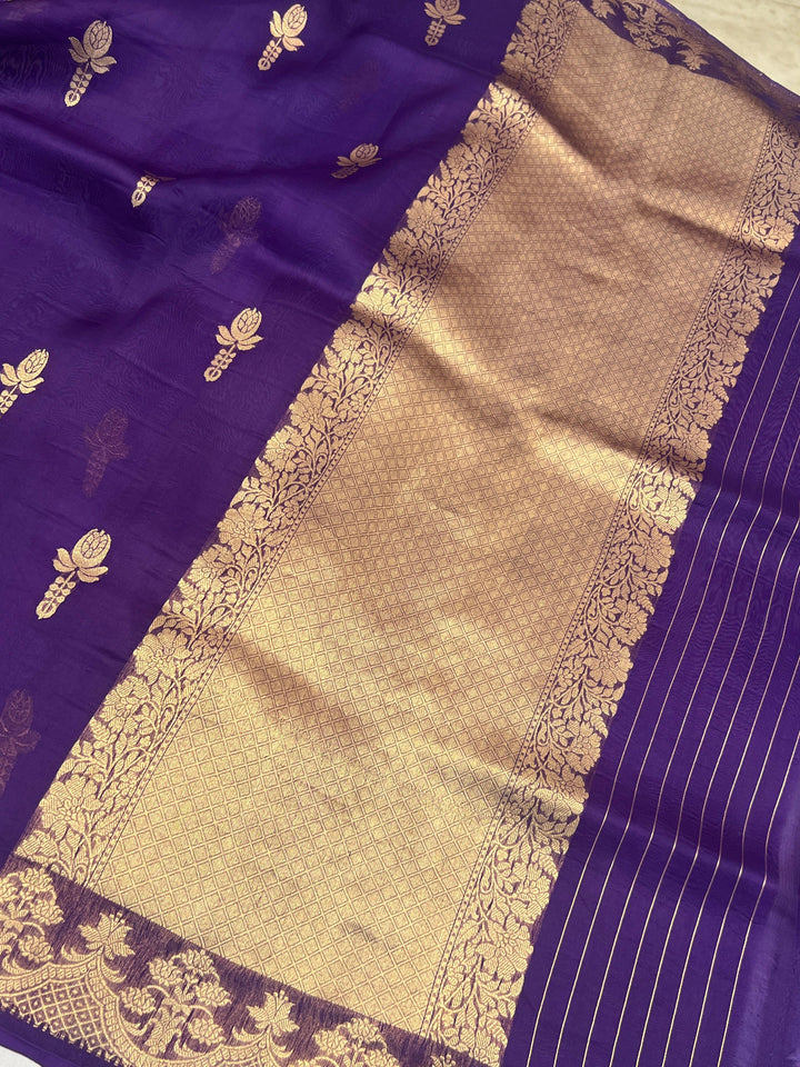 Purple Pure Kora Silk Handloom Banarasi Saree