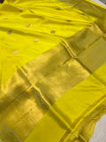 Lemon Yellow Pure Banarasi Handloom Silk Saree - Aura Benaras