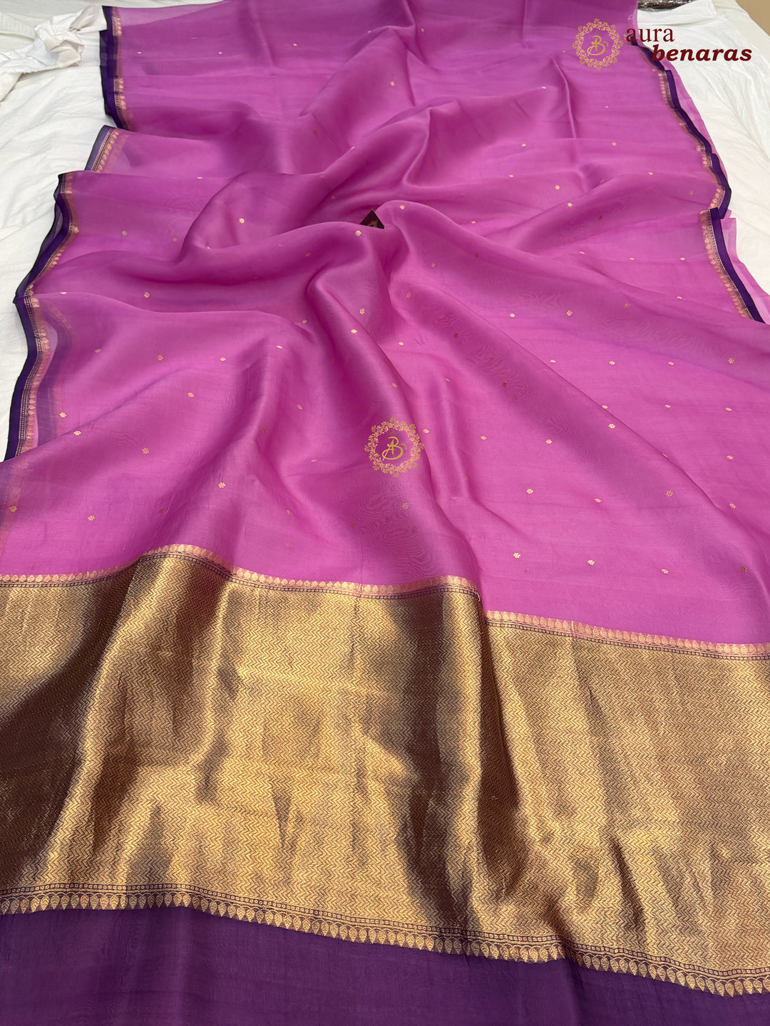 Magenta Pink Kora Silk Banarasi Saree with Zari Butis 