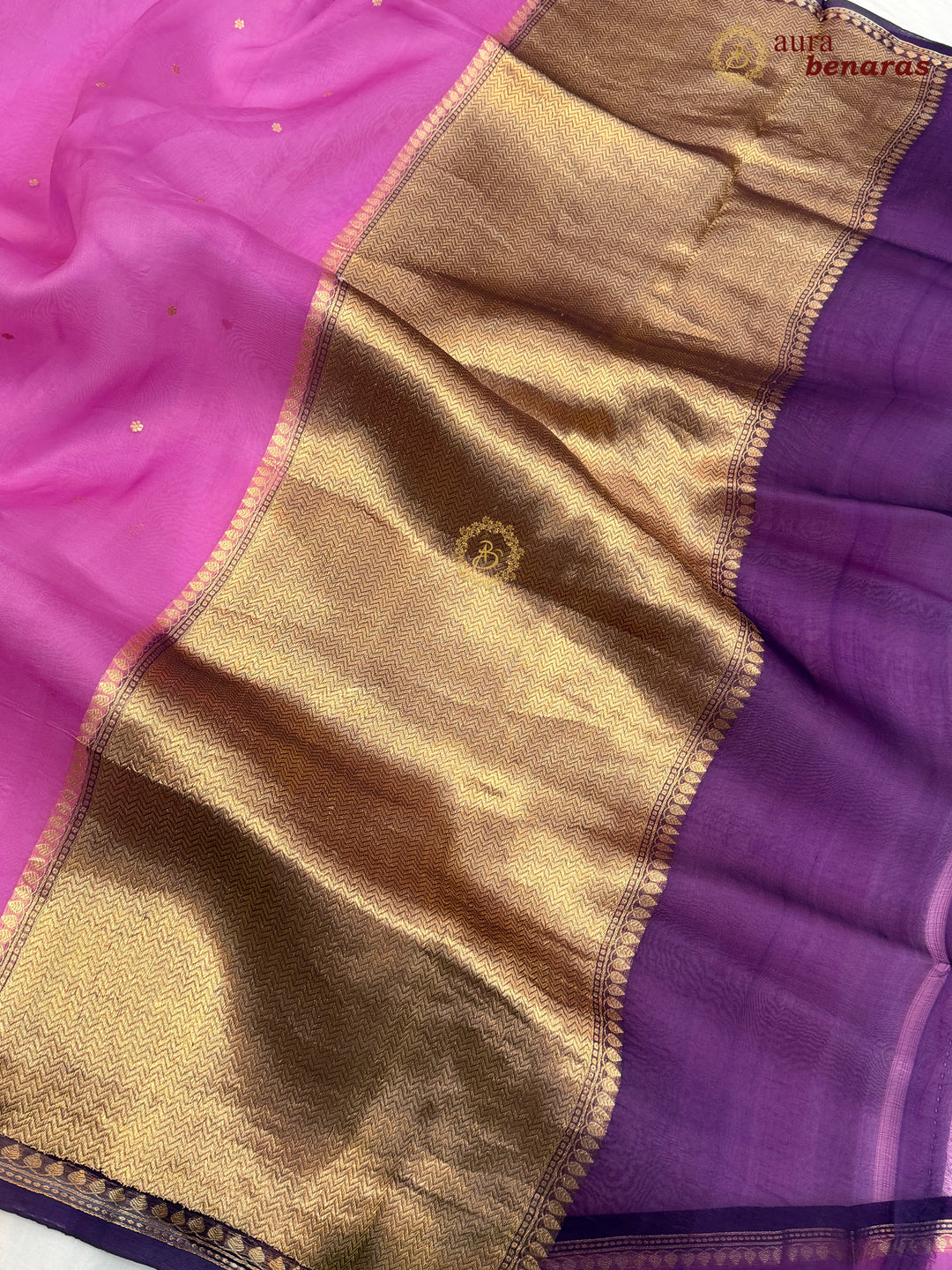 Magenta Pink Kora Silk Banarasi Saree with Zari Butis 