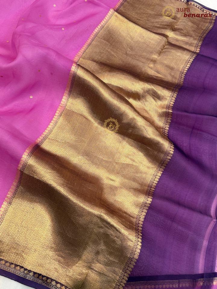 Magenta Pink Kora Silk Banarasi Saree with Zari Butis 