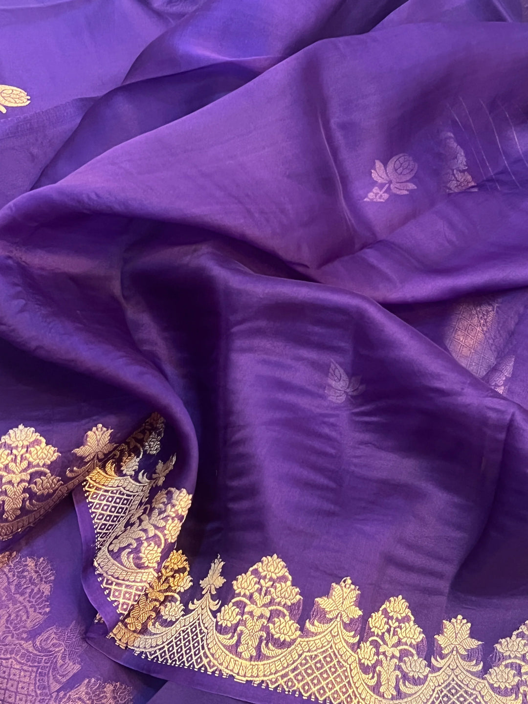 Purple Pure Kora Silk Handloom Banarasi Saree