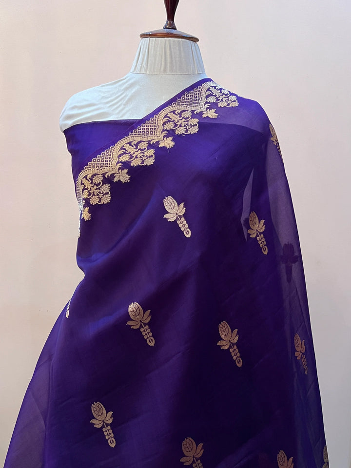 Purple Pure Kora Silk Handloom Banarasi Saree