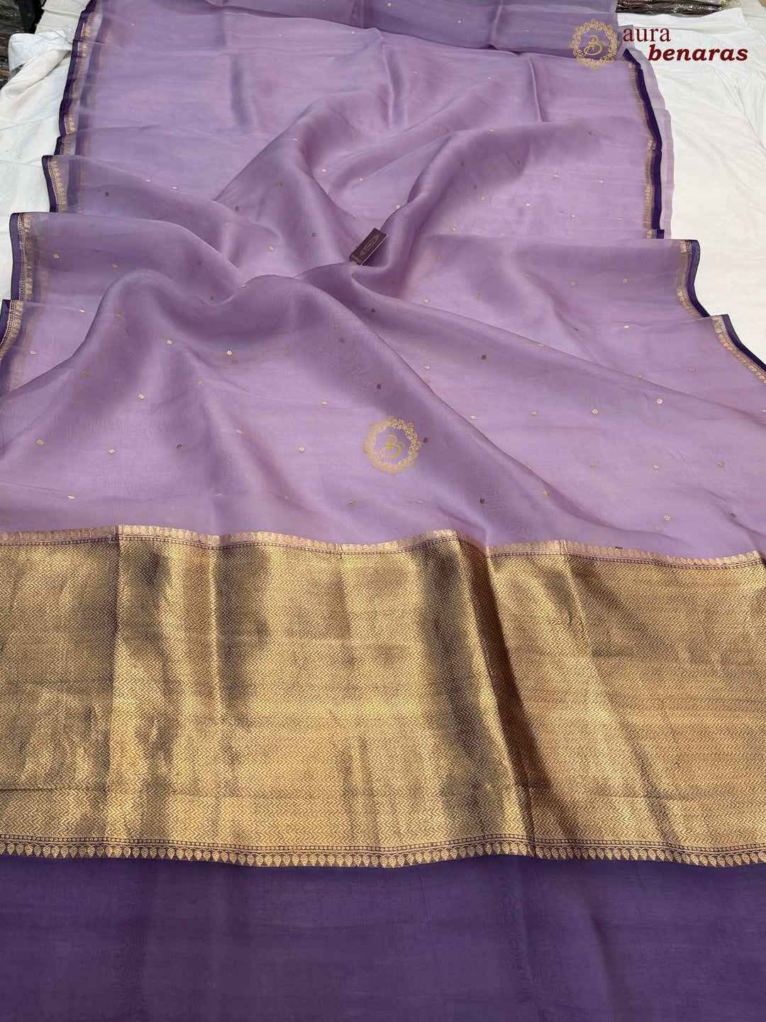 Lavender Kora Silk Banarasi Saree with Zari Butis 