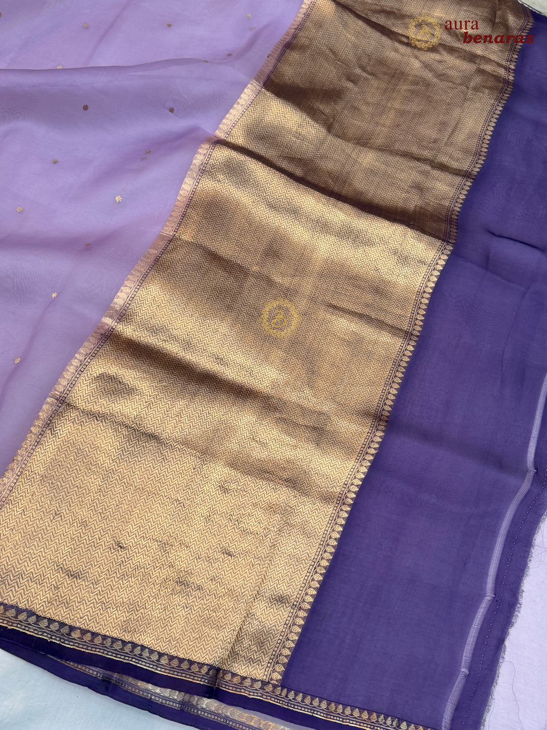 Lavender Kora Silk Banarasi Saree with Zari Butis 