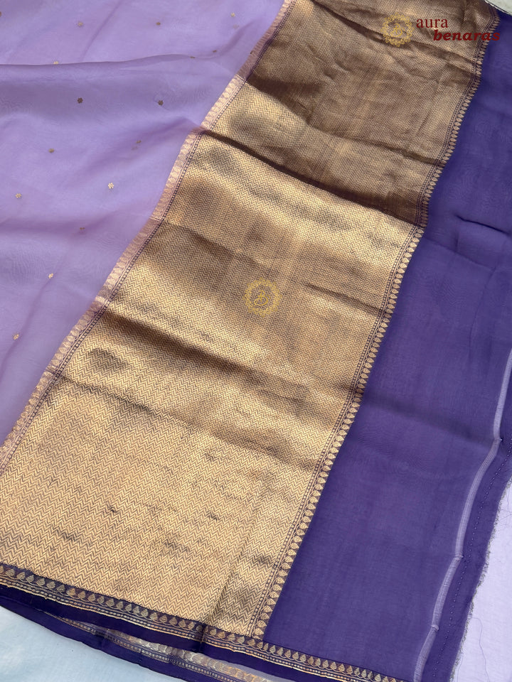 Lavender Kora Silk Banarasi Saree with Zari Butis 