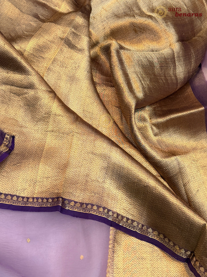Lavender Kora Silk Banarasi Saree with Zari Butis 