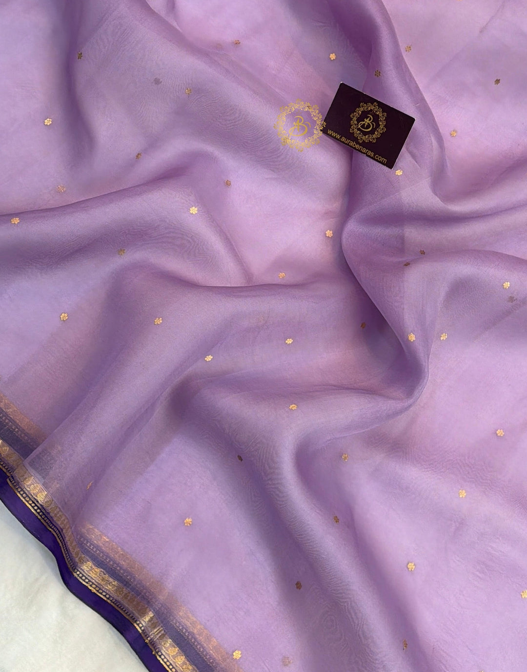 Lavender Kora Silk Banarasi Saree with Zari Butis 