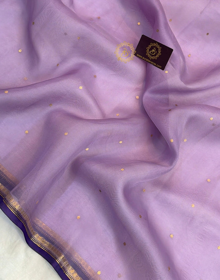 Lavender Kora Silk Banarasi Saree with Zari Butis 