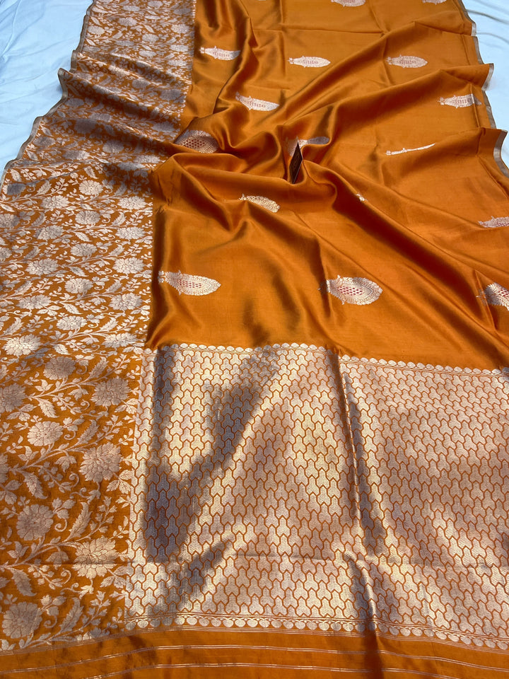Orange Pure Silk Handloom Banarasi Saree