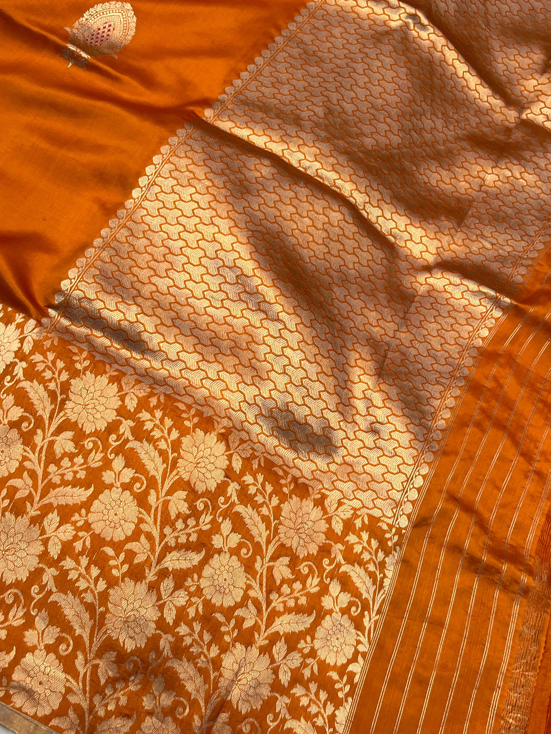 Orange Pure Silk Handloom Banarasi Saree
