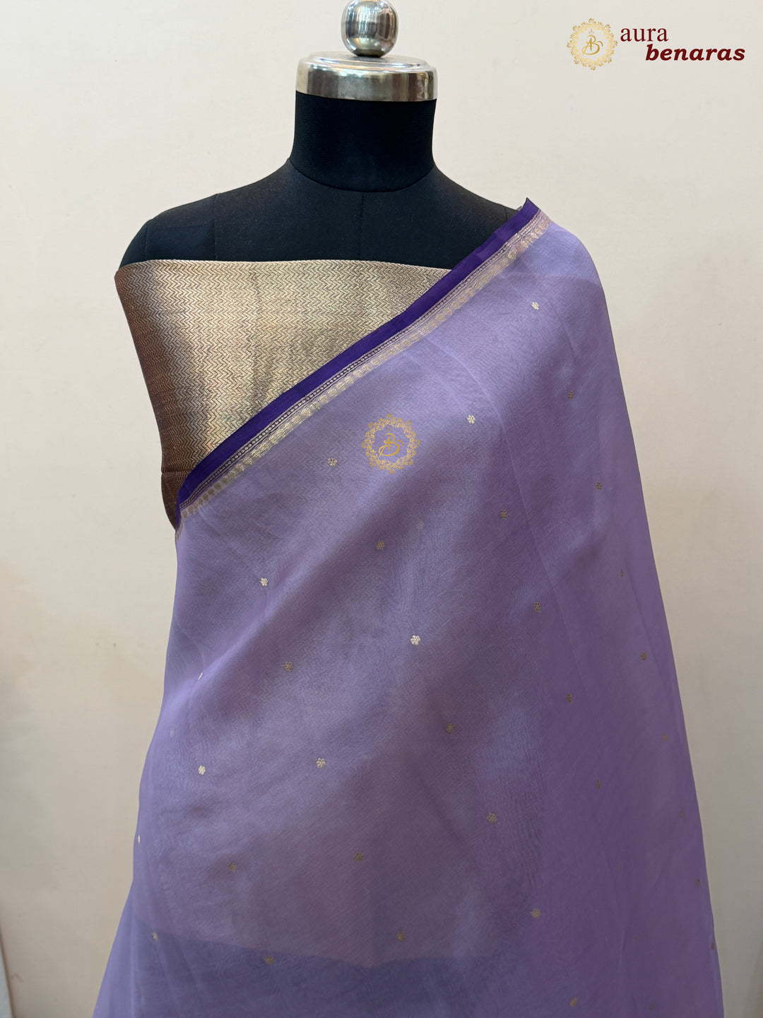 Lavender Kora Silk Banarasi Saree with Zari Butis 