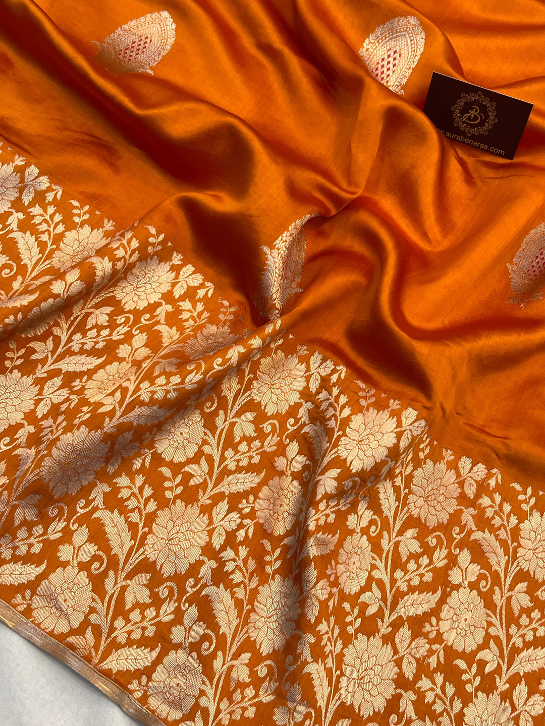 Orange Pure Silk Handloom Banarasi Saree