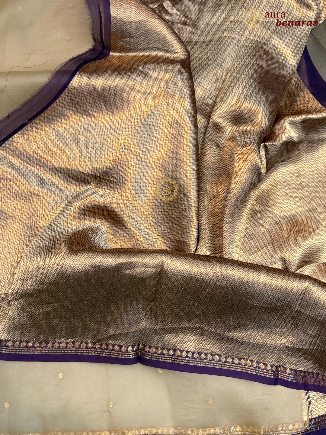 Beige Kora Silk Banarasi Saree with Zari Butis 