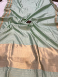 Mint Green Pure Banarasi Handloom Silk Saree - Aura Benaras