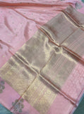 Peach Pure Banarasi Handloom Silk Saree - Aura Benaras