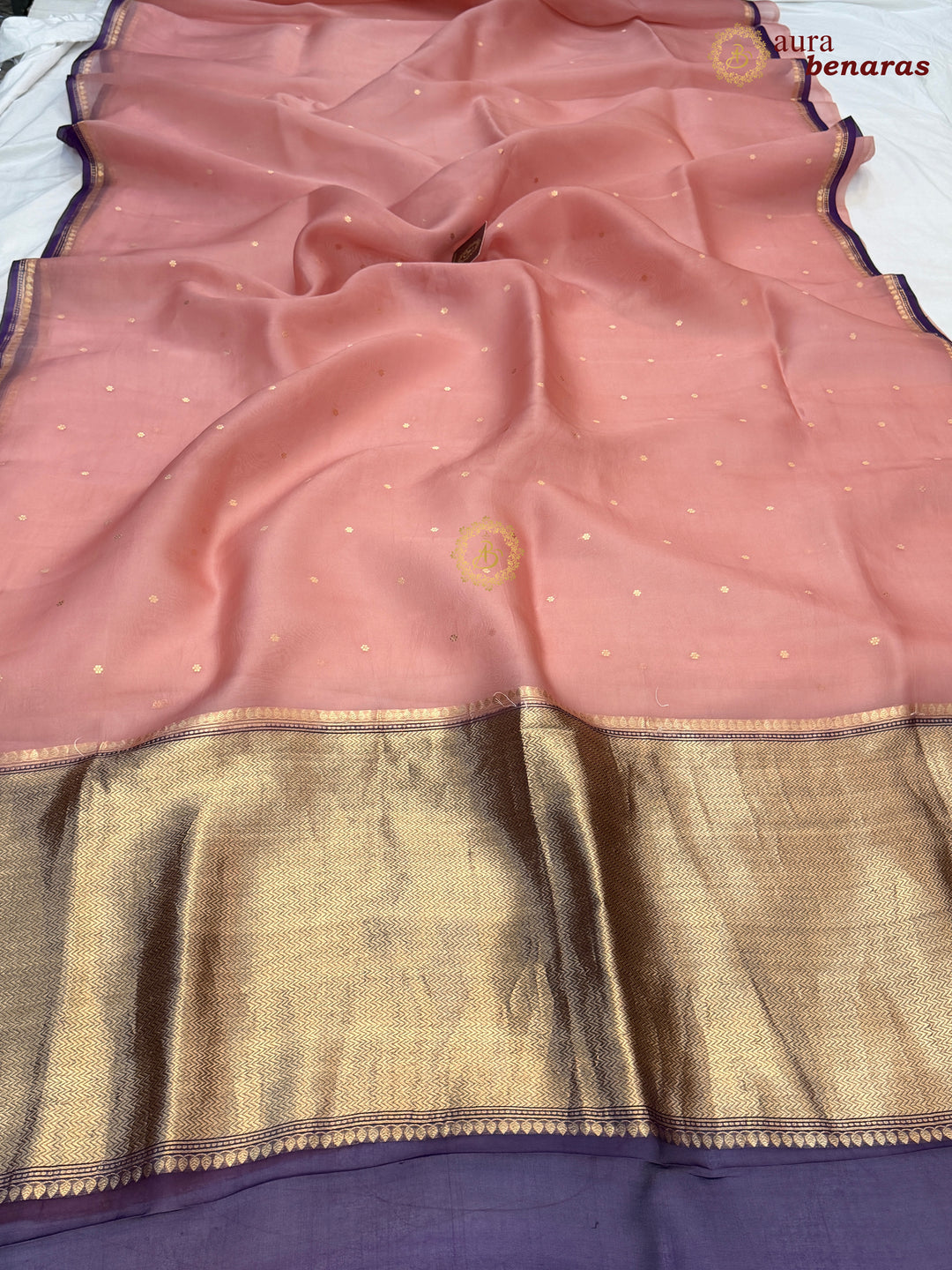 Peach Kora Silk Banarasi Saree with Zari Butis 
