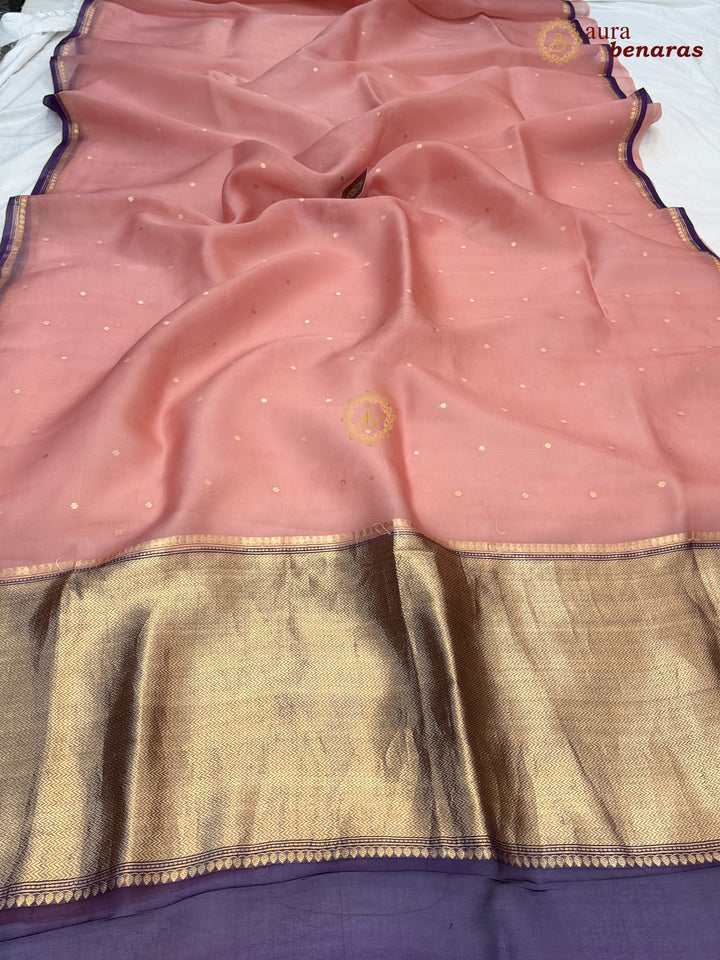 Peach Kora Silk Banarasi Saree with Zari Butis 