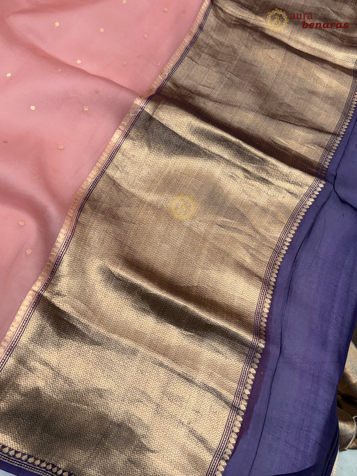 Peach Kora Silk Banarasi Saree with Zari Butis 