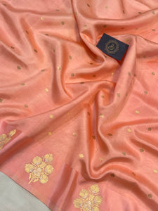 Peach Pure Banarasi Handloom Silk Saree - Aura Benaras