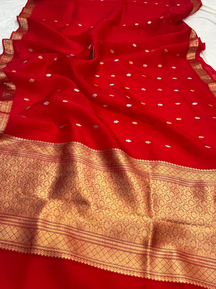 Red Pure Kora Silk Handloom Banarasi Saree