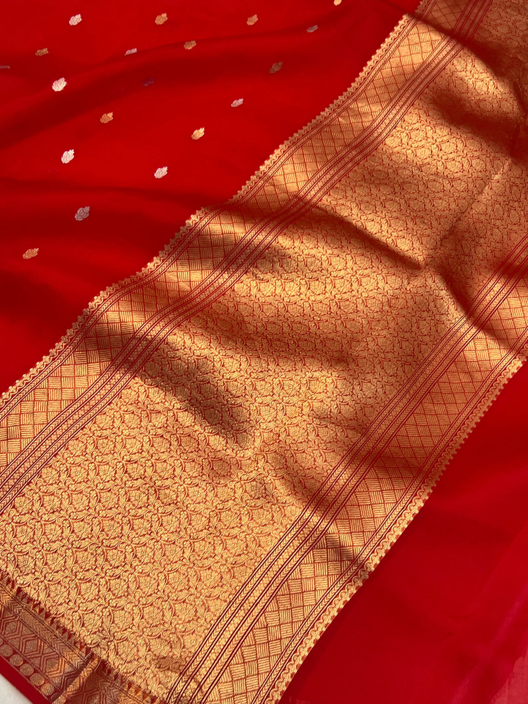 Red Pure Kora Silk Handloom Banarasi Saree