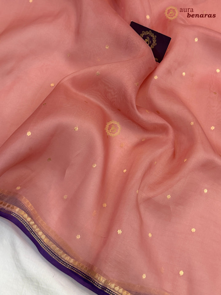 Peach Kora Silk Banarasi Saree with Zari Butis 