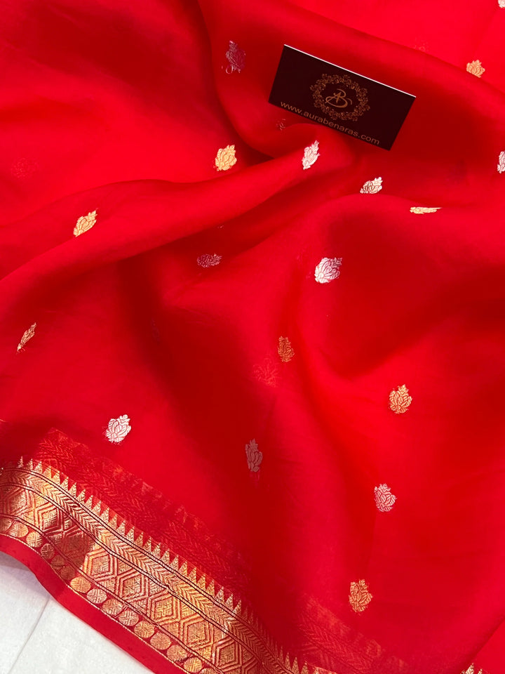 Red Pure Kora Silk Handloom Banarasi Saree
